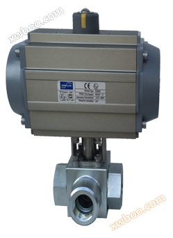 Pneumatic three-way threaded ball valve