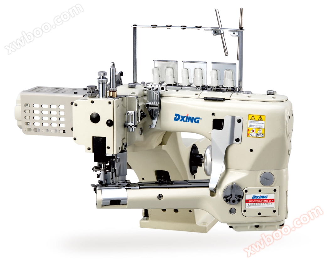 Direct drive curved arm four needle six thread sewing machine