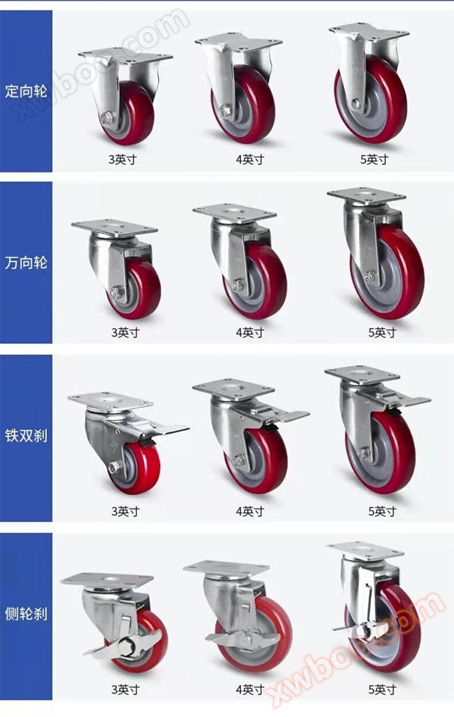 Směrová kola - všesměrná kola - železná dvojitá brzda - boční brzda